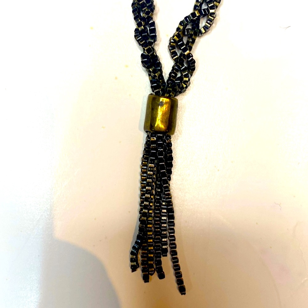 Twisted blackened chain necklace. Mala style length. Statement piece !